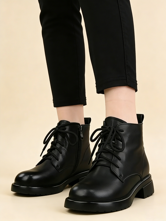 【35-40】damskie botki martin wykonane z prawdziwej skóry, z płaskim obcasem i okrągłym noskiem