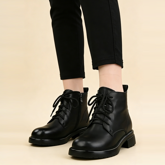 【35-40】damskie botki martin wykonane z prawdziwej skóry, z płaskim obcasem i okrągłym noskiem