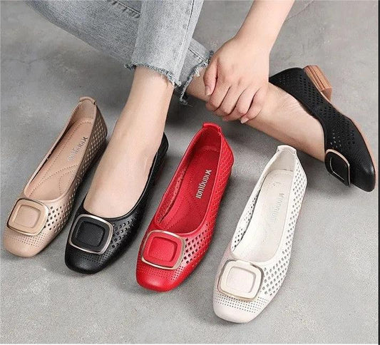 🔥【Rozmiary 35-40】2026 Nowe letnie buty z miękkiej skóry, buty ze skóry w kolorze cielistym, niskie buty damskie z miękką podeszwą