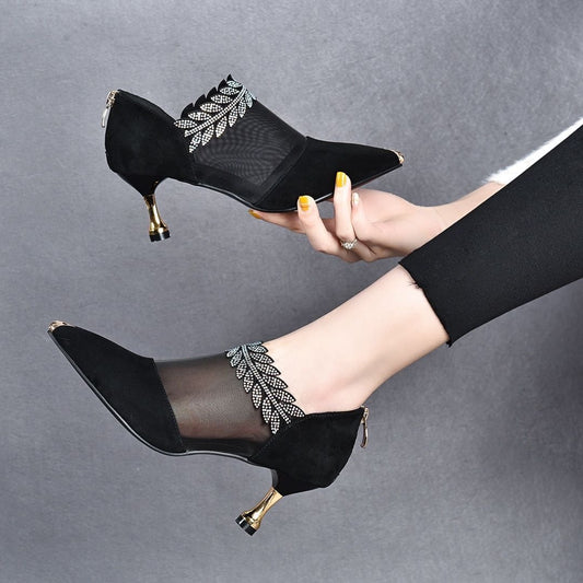 ✨【Rozmiary 35-40】🏆2026 Nowe buty na obcasie z siateczki z kryształkami i szpiczastym noskiem dla kobiet, eleganckie i stylowe,Obcas 5,5 cm