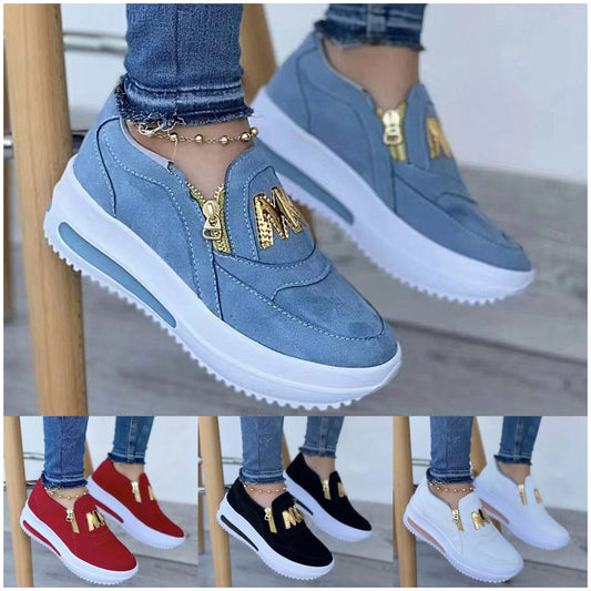 Wygodne buty damskie✨【35-43】Damskie płaskie buty zapinane na suwak z nadrukiem liter