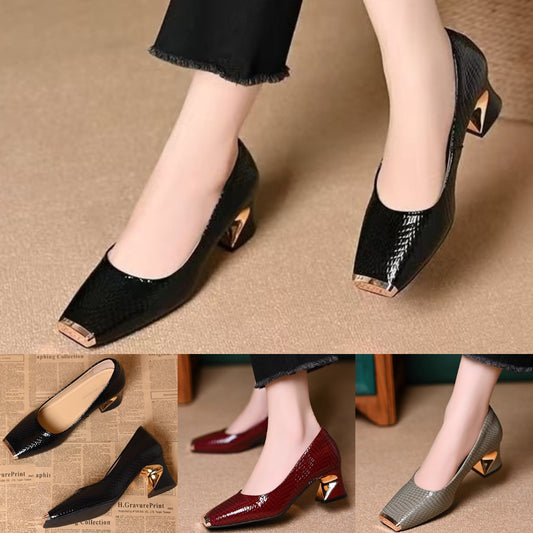 😍30% zniżki!【35-42】Nowe francuskie buty z grubymi obcasami i fakturą, płytkie otwarcie