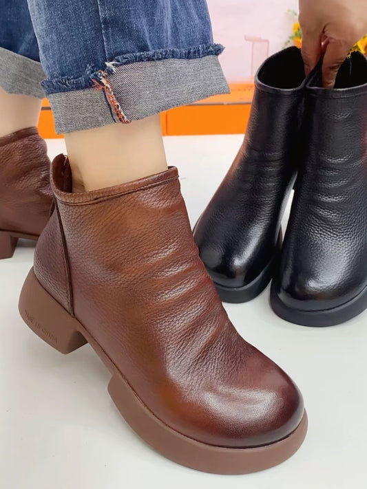 【35-40】Nowe, jesienno-zimowe, damskie buty z miękkiej skóry z 2026 r., z miękką podeszwą zapewniającą wygodę, okrągłym noskiem ułatwiającym noszenie, odpowiednie dla szerokich stóp.