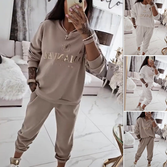 【S-5XL】2026 Nowy damski garnitur casualowy, góra z nadrukiem, w połączeniu ze spodniami z szerokimi nogawkami