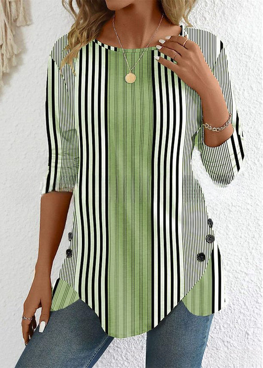 😍30% zniżki! 【S-3XL】 Damski top w paski z okrągłym dekoltem i nadrukiem