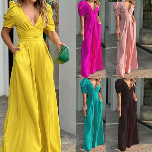 【S-3XL】 wiosenny temperament czysty kolor szczupła szeroka forma z V-neckline