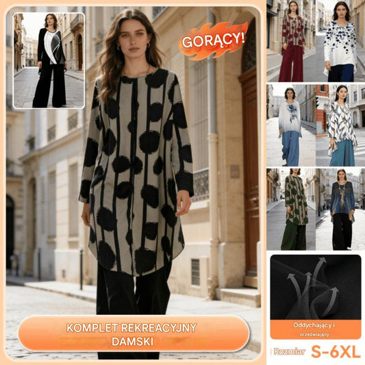 ⏳Oferta ograniczona czasowo⏰【50-120 kg】👚Top + spodnie — luźny damski komplet z nadrukiem, wygodny i swobodny