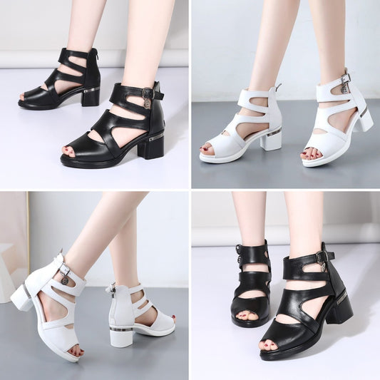 Buty letnie damskie【35-41】Nowe sandały letnie gruby obcas ażurowe usta ryby