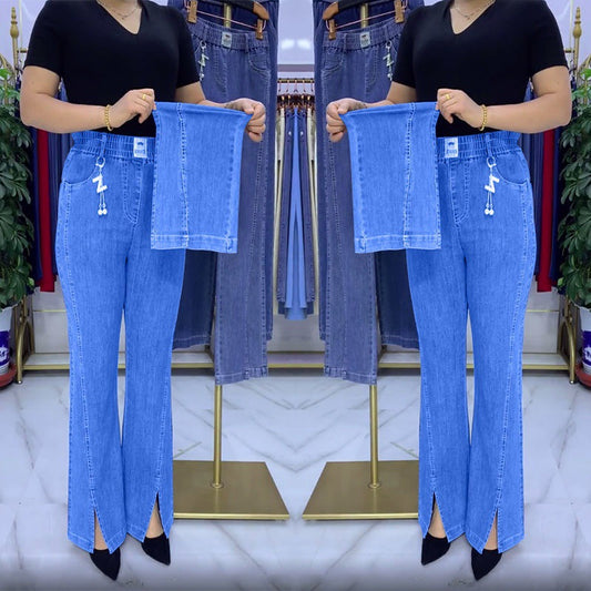 【S-4XL】Dżinsy z wysokim stanem wykonane z grubego, elastycznego denimu