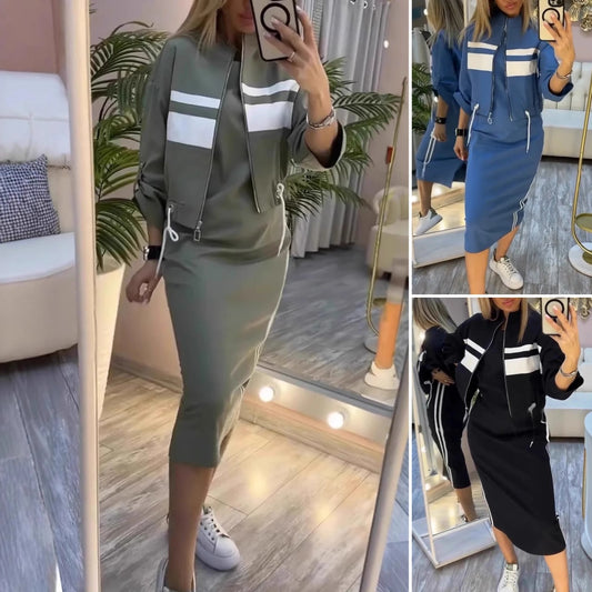 💕😍【XS-3XL】Nowa, nowoczesna sukienka z okrągłym dekoltem i damski płaszcz, garnitur na co dzień