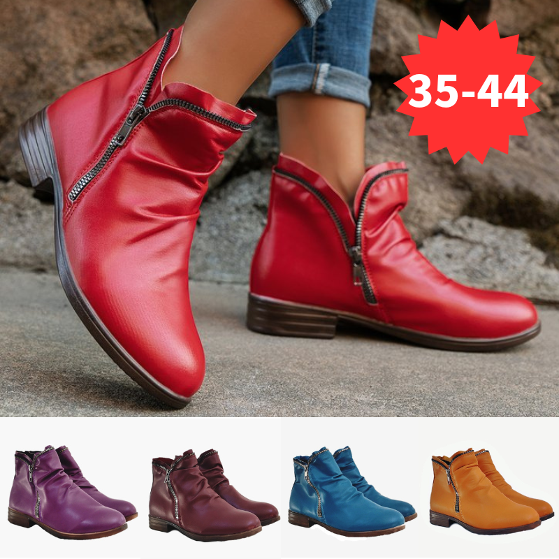 【30%OFF】【35-44】Nowy styl Okrągłe palce Kwadratowy obcas Podwójny zamek błyskawiczny dla kobiet