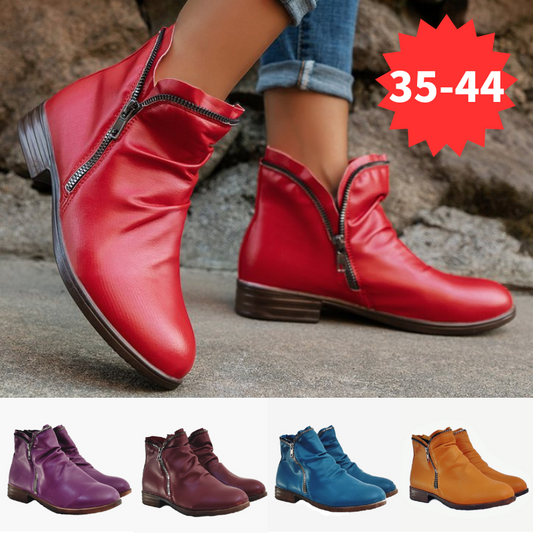 【30%OFF】【35-44】Nowy styl Okrągłe palce Kwadratowy obcas Podwójny zamek błyskawiczny dla kobiet