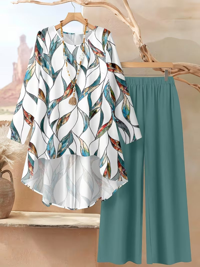 ⏳Oferta ograniczona czasowo⏰【50-120 kg】👚Top + spodnie — luźny damski komplet z nadrukiem, wygodny i swobodny