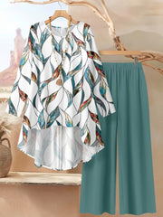 ⏳Oferta ograniczona czasowo⏰【50-120 kg】👚Top + spodnie — luźny damski komplet z nadrukiem, wygodny i swobodny