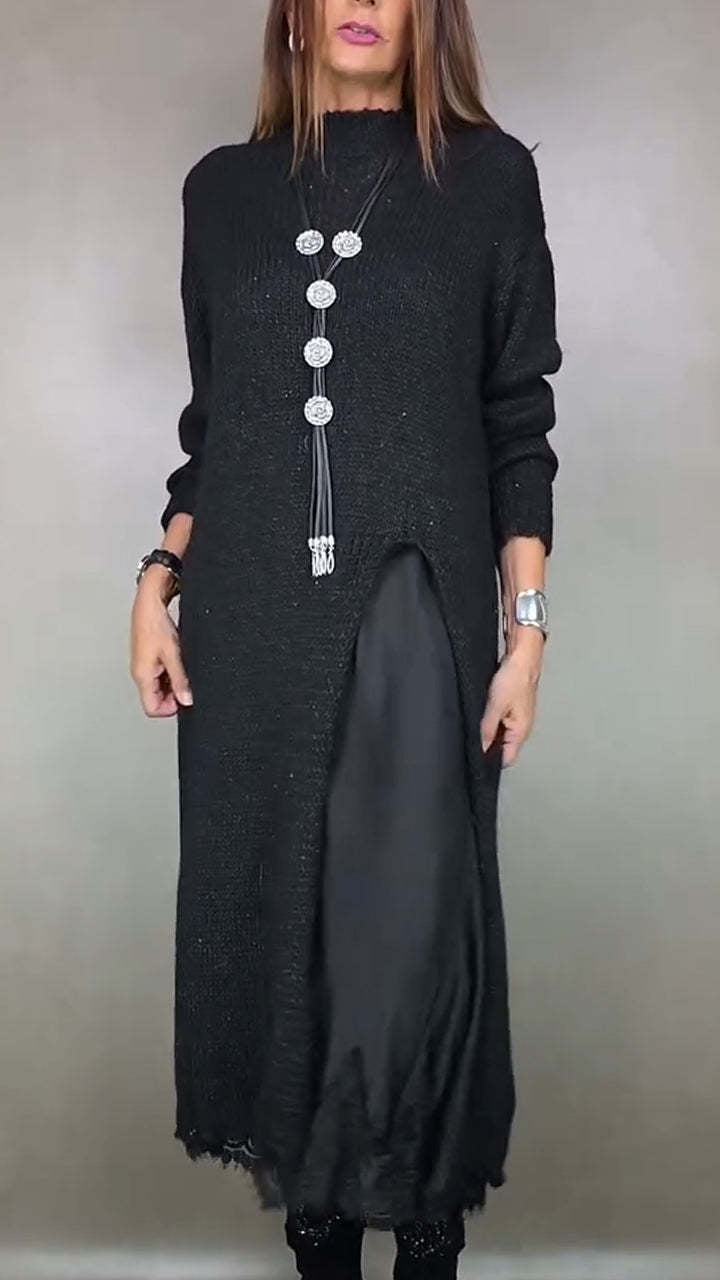 🔥⛄【XS-3XL】🌷🎉Nowa zimowa sukienka z dzianiny z długim rozcięciem po boku, stylowy i elegancki dwuczęściowy komplet