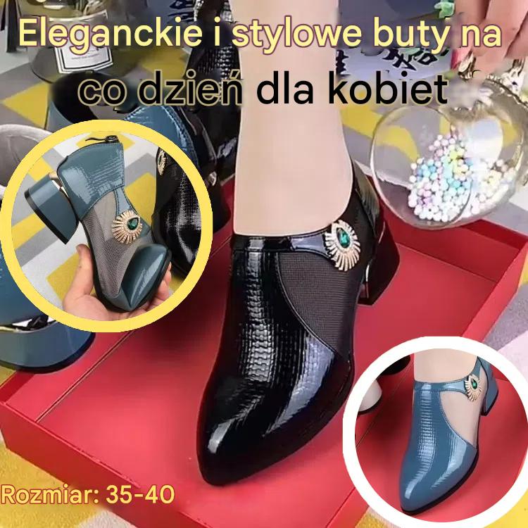 【35-40】👠✨. Eleganckie i stylowe skórzane buty z siateczki patchworkowej dla kobiet na niskim obcasie 💃🌟