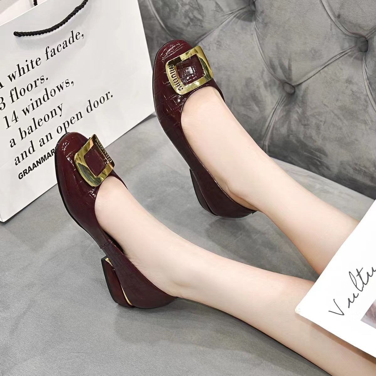 【35-41】2026 Nowe damskie buty na grubym obcasie z miękkiej skóry