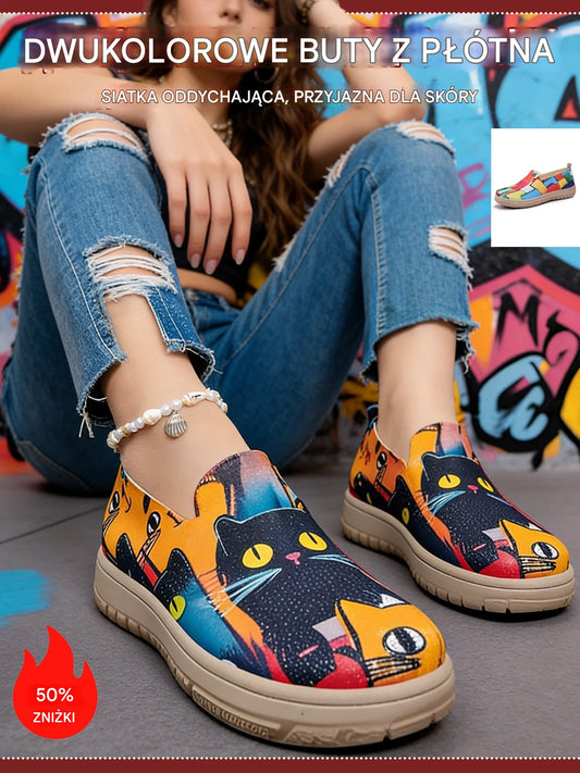 【36-41】Damskie buty płócienne bez sznurówek, dostępne w różnych kolorach, z ekologicznym nadrukiem i farbowaniem, stylowe i niepowtarzalne.