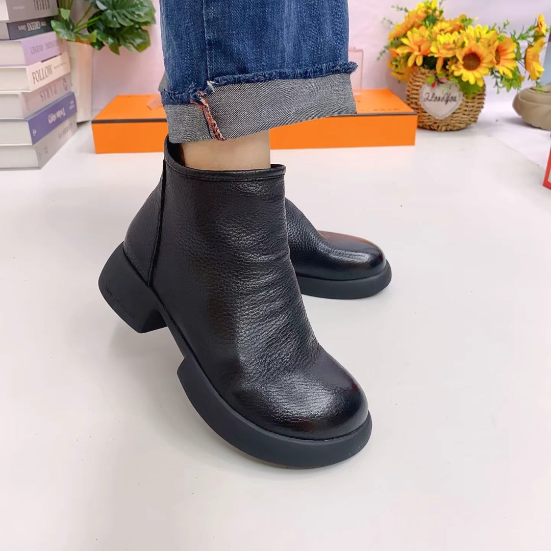【35-40】Nowe, jesienno-zimowe, damskie buty z miękkiej skóry z 2026 r., z miękką podeszwą zapewniającą wygodę, okrągłym noskiem ułatwiającym noszenie, odpowiednie dla szerokich stóp.