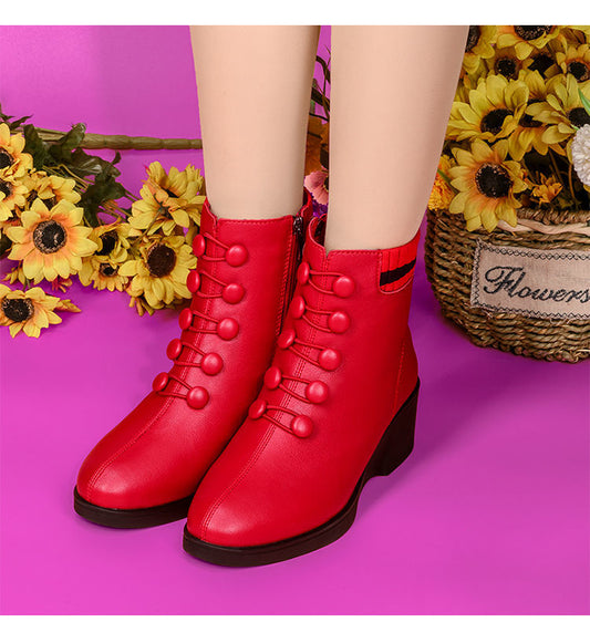 【35-41】2026 Jesienne i zimowe popularne miękkie skórzane buty ze skośnym obcasem dla kobiet