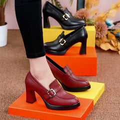 👠【35-40】2026 Nowe skórzane buty na grubym obcasie na grubym obcasie. Modne damskie buty na wysokim obcasie