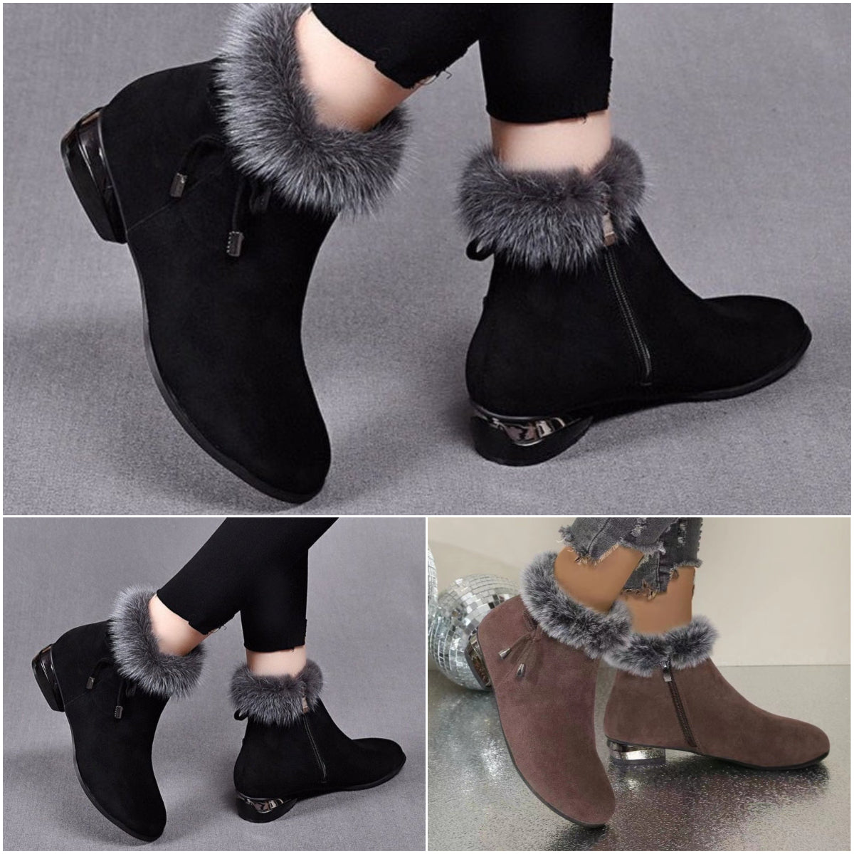 😍😍【35-41】Damskie botki na średnim obcasie z okrągłym noskiem, wykonane z miękkiej czarnej skóry.