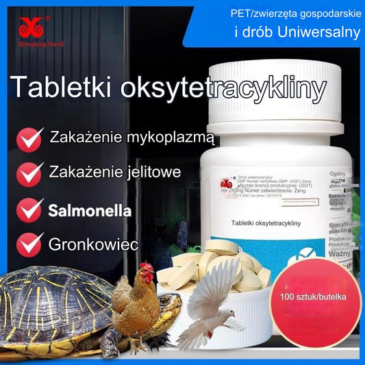 【100 tabletek w butelce】🕊️🐔 Leki weterynaryjne Oksytetracyklina Tabletki przeciwbakteryjne, przeciwzapalne i przeciwbiegunkowe