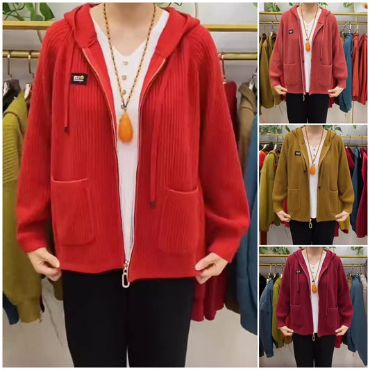 💓💓【L-3XL】2026 nowa kurtka z kapturem w pionowe paski, sweterek z dzianiny