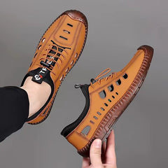 🔥Ograniczona ilość🔥✨【Rozmiary 39-44】Męskie buty codzienne z wydrążoną, oddychającą i antypoślizgową cholewką z prawdziwej skóry