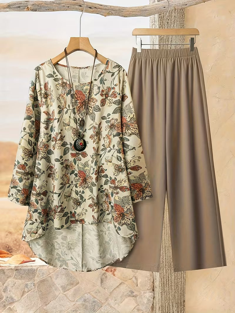 ⏳Oferta ograniczona czasowo⏰【50-120 kg】👚Top + spodnie — luźny damski komplet z nadrukiem, wygodny i swobodny