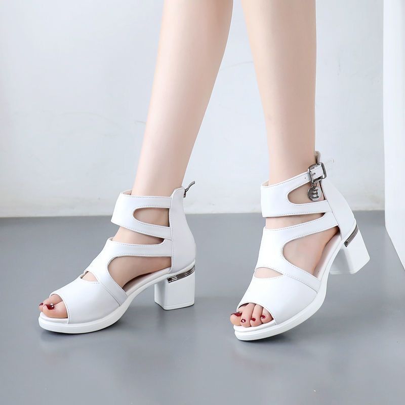 Buty letnie damskie【35-41】Nowe sandały letnie gruby obcas ażurowe usta ryby