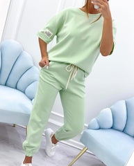 ⏳ 【S-5XL】Oferta ograniczona czasowo! ⏰Damski zestaw casualowy z jednolitym topem i spodniami