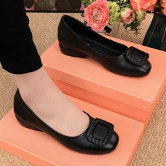 【35-41】 Buty damskie z miękkiej skóry z miękką podeszwą i grubym obcasem z okrągłym noskiem