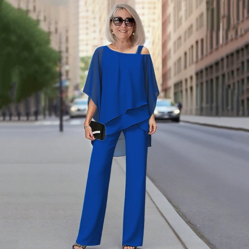 ⏳Oferta ograniczona czasowo⏰【50-120 kg】👚👖Dwuczęściowy komplet damski, przyjazny dla skóry komplet z odkrytymi ramionami✅【Top + spodnie】