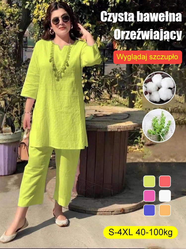 【40-100kg】Letnia nowa moda jednokolorowy temperament dojeżdżający do pracy w stylu etnicznym z długimi rękawami dwuczęściowy garnitur