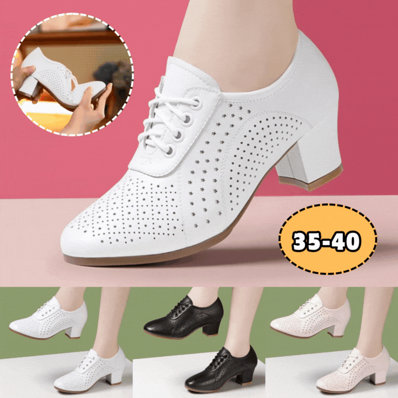 🔥【Rozmiary 35–40】🔥【Wysokość obcasa: 5 cm】👡 Damskie buty z prawdziwej skóry, oddychające i perforowane