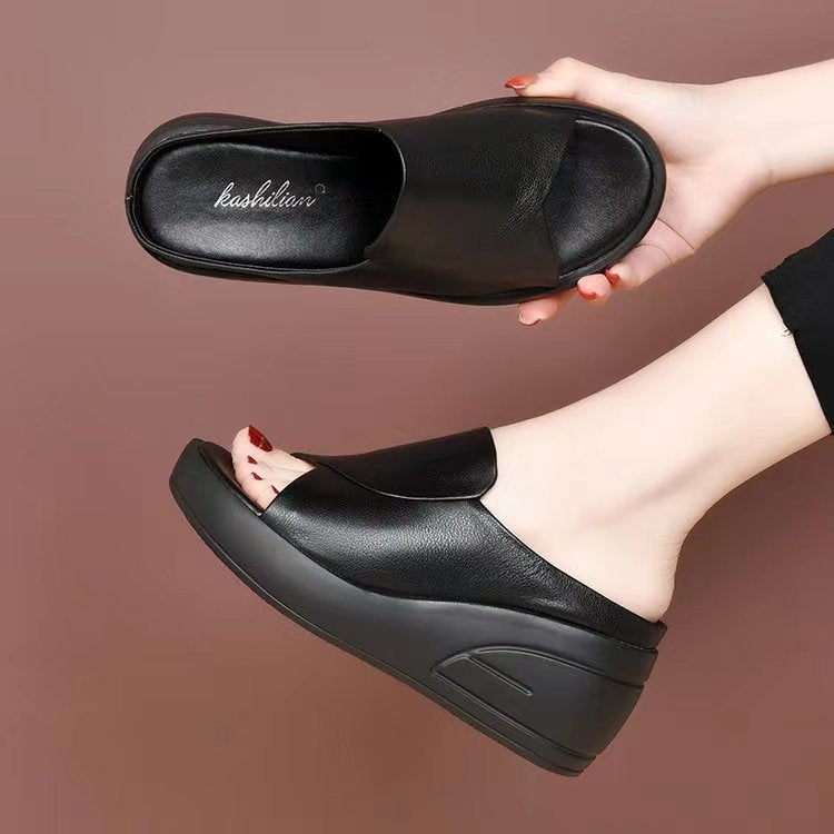 🔥【😍50% zniżki!】[obcas 5,5 cm] Klapki na koturnie z miękką podeszwą 【35-42】