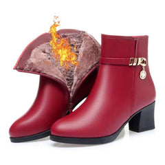 【35-40】👠👠Buty jesienne i zimowe z miękkiej skóry, na średnim obcasie, na grubym obcasie i z aksamitu, zapewniające ciepło, wodoodporne i wiatroszczelne