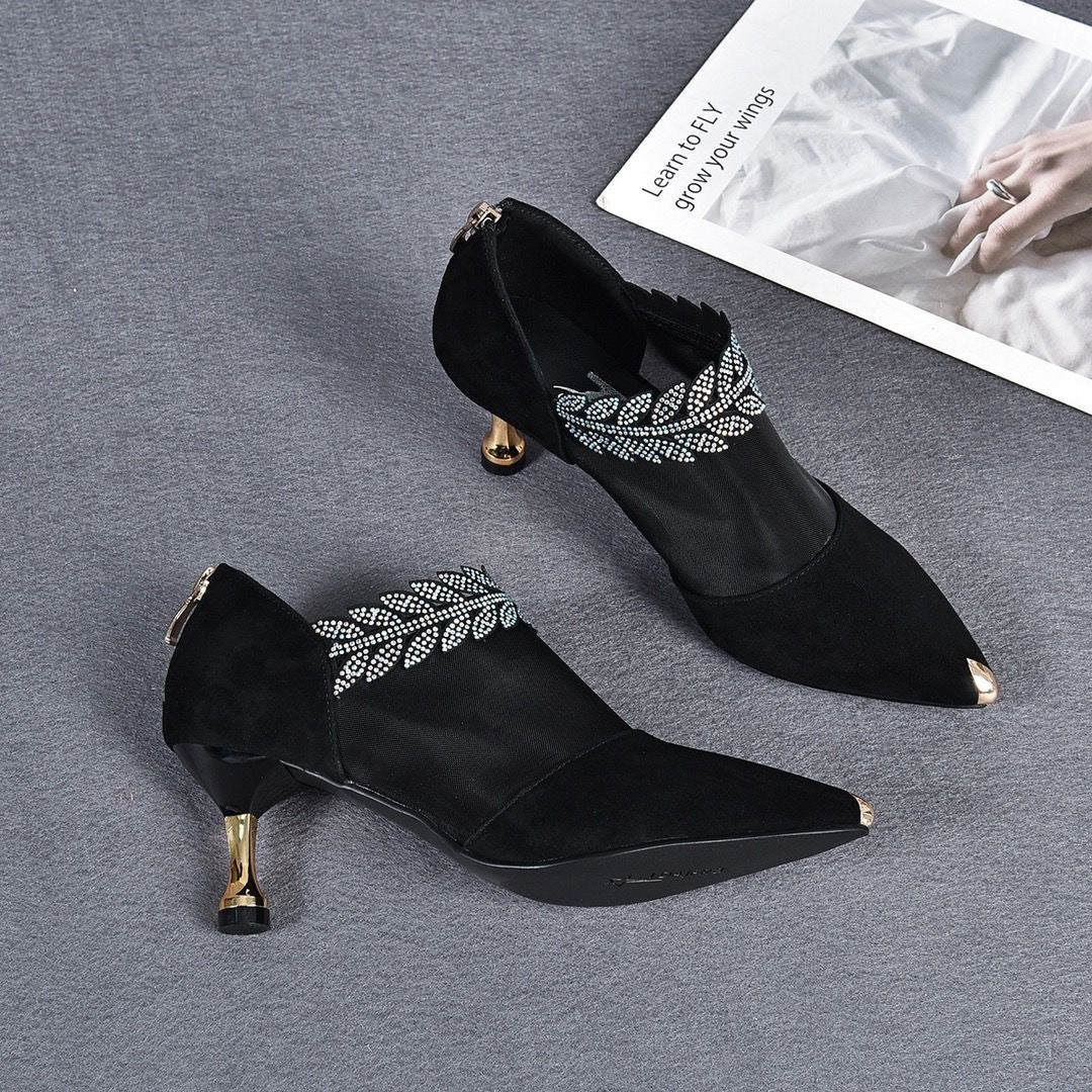 ✨【Rozmiary 35-40】🏆2026 Nowe buty na obcasie z siateczki z kryształkami i szpiczastym noskiem dla kobiet, eleganckie i stylowe，Obcas 5,5 cm