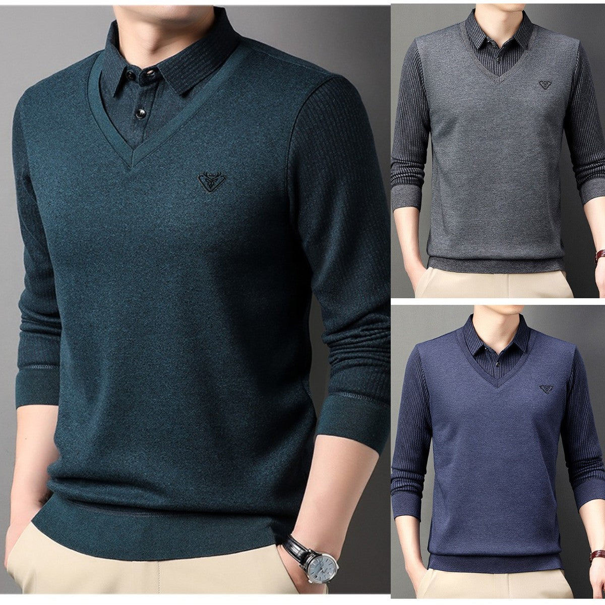 🔥【M-4XL】Męska koszulka polo na jesień i zimę z kołnierzykiem, długim rękawem, dwuczęściowa, męska koszulka polo w średnim i starszym wieku