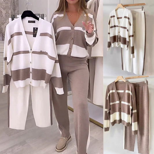 💕 Stylowy dwuczęściowy komplet z dzianiny w blokach kolorów