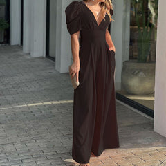 【S-3XL】  wiosenny temperament czysty kolor szczupła szeroka forma z V-neckline