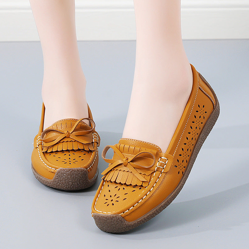 👡Nowy model 2026🌼【rozmiary 35–44】Letnie damskie buty skórzane z ażurowym wzorem i frędzlami, przewiewne i wygodne