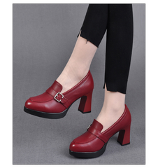 👠【35-40】2026 Nowe skórzane buty na grubym obcasie na grubym obcasie. Modne damskie buty na wysokim obcasie