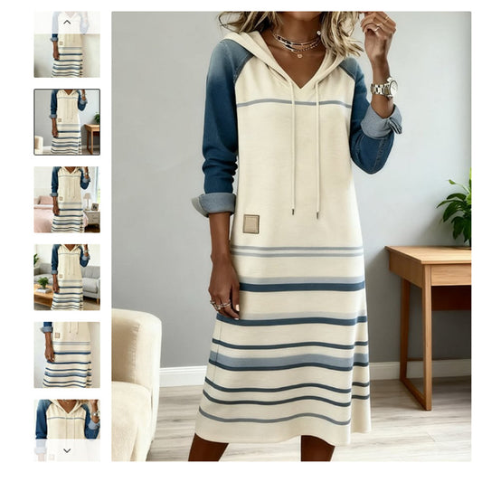 🌷🌞【S-3XL】2026 Nowa sukienka z kapturem z denimu w bloki kolorystyczne