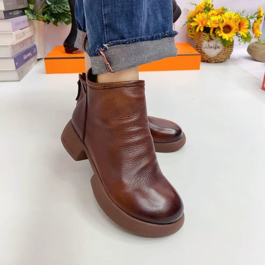 【35-40】Nowe, jesienno-zimowe, damskie buty z miękkiej skóry z 2026 r., z miękką podeszwą zapewniającą wygodę, okrągłym noskiem ułatwiającym noszenie, odpowiednie dla szerokich stóp.