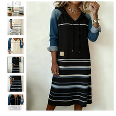 🌷🌞【S-3XL】2026 Nowa sukienka z kapturem z denimu w bloki kolorystyczne
