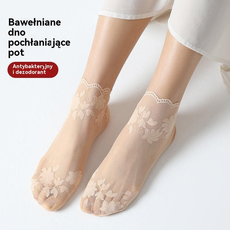 🧦【10 par】 Piękne, niewidoczne, koronkowe, antypoślizgowe, cienkie skarpetki