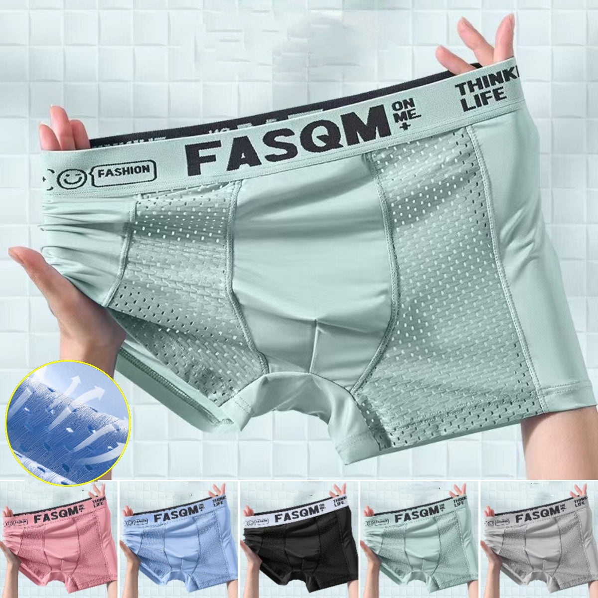 💥👍【6 sztuk-L-4XL】 Męskie bokserki z siateczki Ice Silk z oddychającego materiału