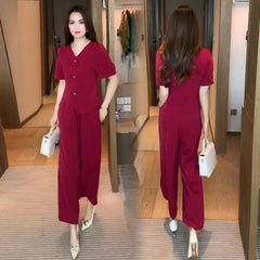 🌸【Top + Spodnie z szerokimi nogawkami】Modny garnitur z lodowego jedwabiu【M-5XL】